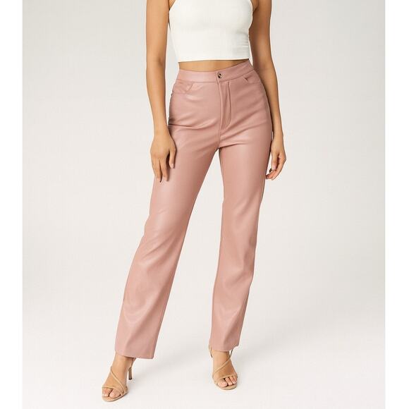 Kittenish Vegan Faux Leather Blush Pink Pants - Picture 1 of 7